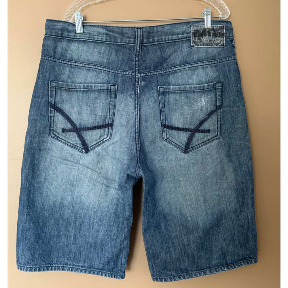 Ecko Unltd Denim Shorts Mens 36x14 Blue Jort Embroidered Baggy Skater Y2K